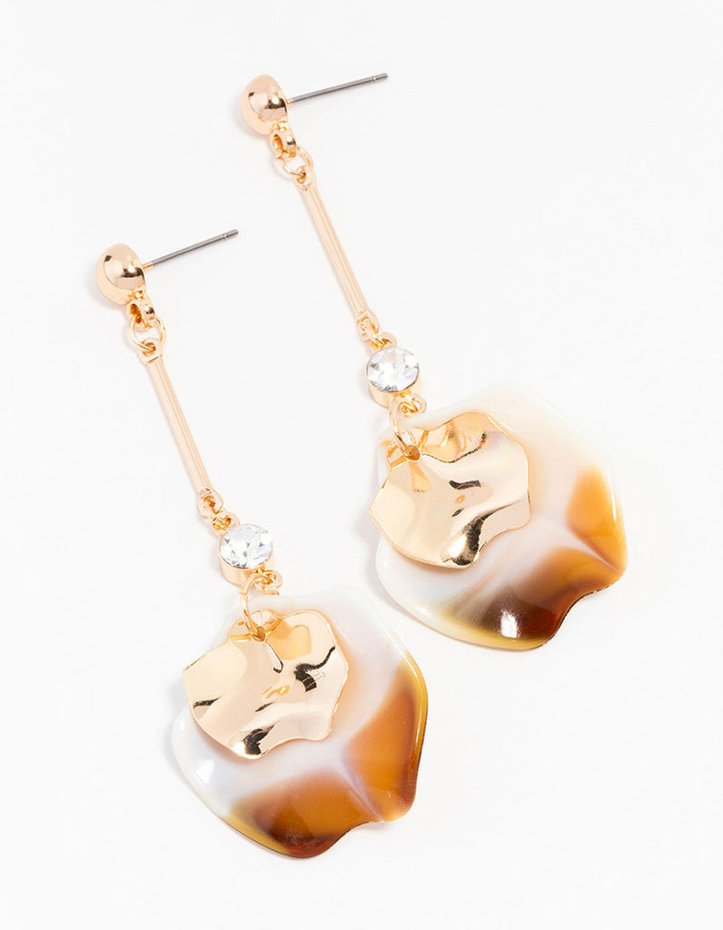 Gold Marble Pearl Petal Drop Earrings