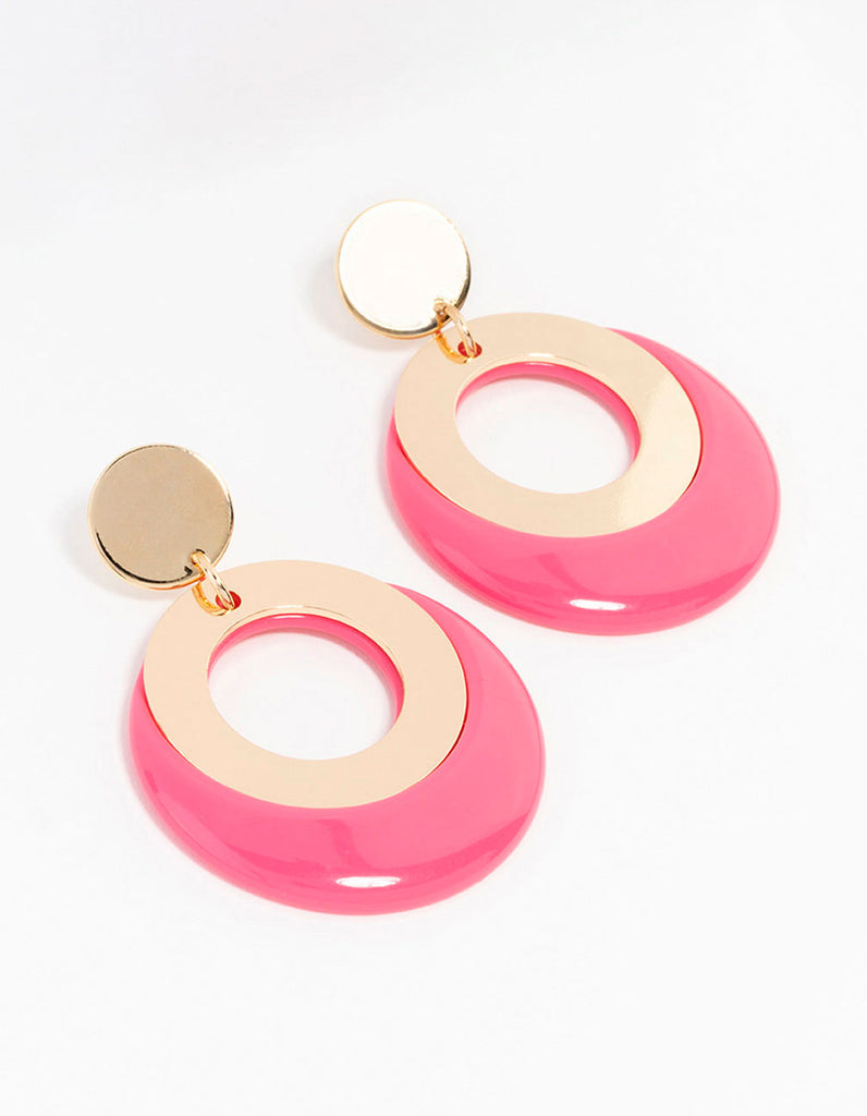 Pink Gold Acrylic Disc & Circle Drop Earrings