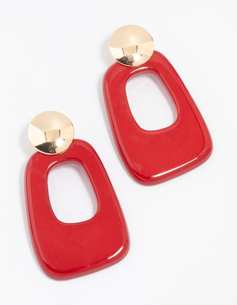 Red Gold Acrylic Cut Out Disc Drop Earrings