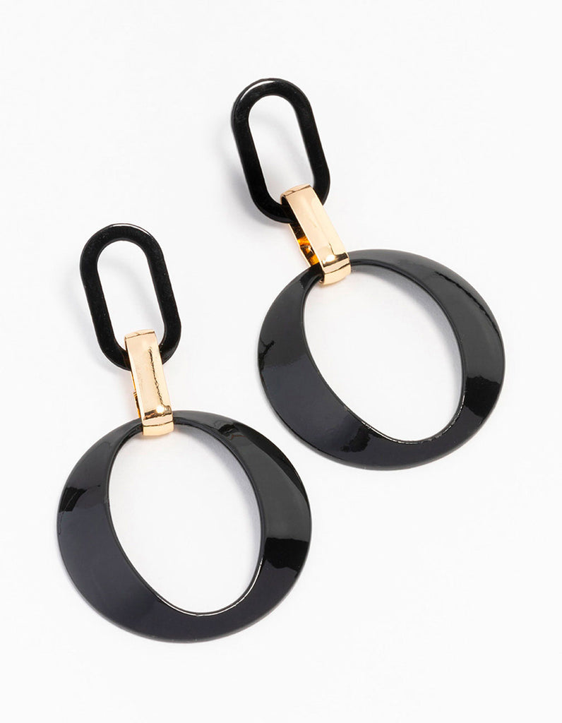 Black Gold Oval Circle Link Drop Earrings