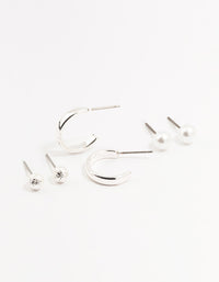 Silver Pearl Stud & Hoop Earrings 3-Pack - link has visual effect only