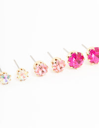 Gold Pink  Multi Diamante Stud Earrings 3-Pack - link has visual effect only