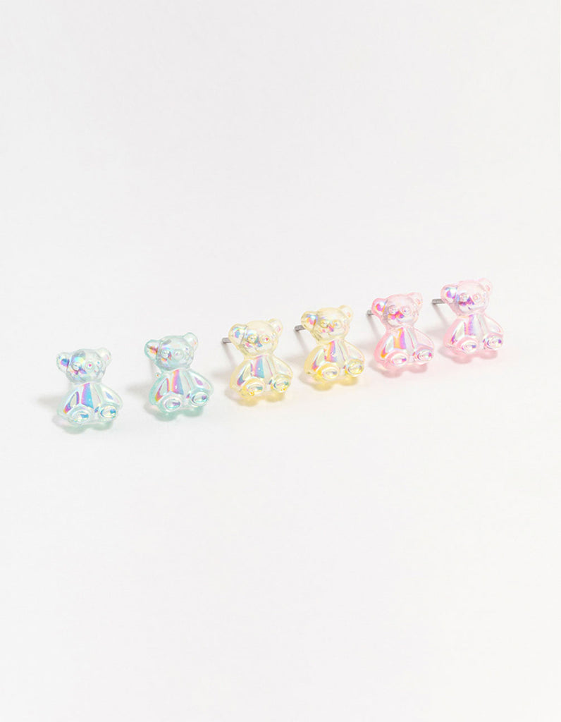 Plastic Holographic Teddy Stud Earrings 3-Pack