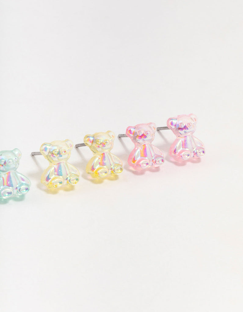 Plastic Holographic Teddy Stud Earrings 3-Pack