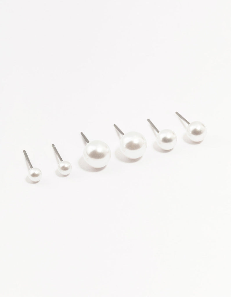 Beaded Multi Size Pearl Stud Earrings 3-Pack