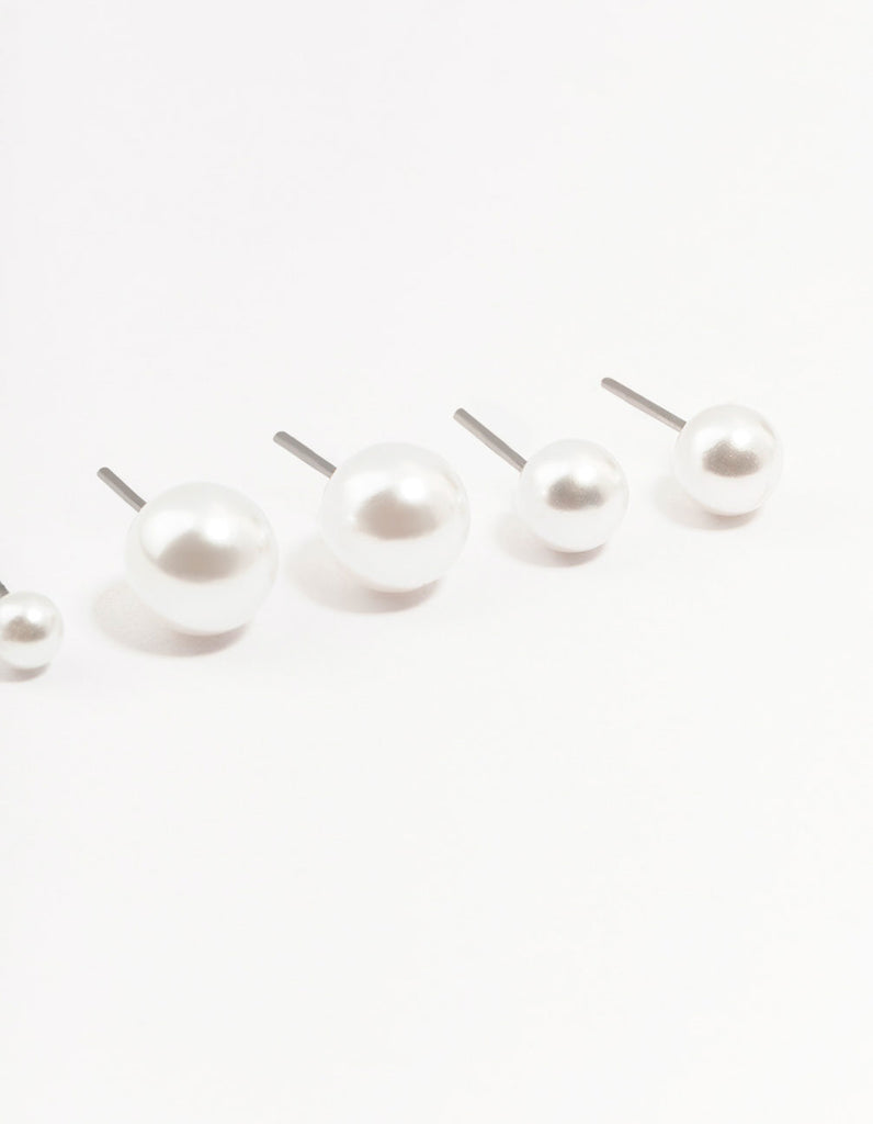 Beaded Multi Size Pearl Stud Earrings 3-Pack