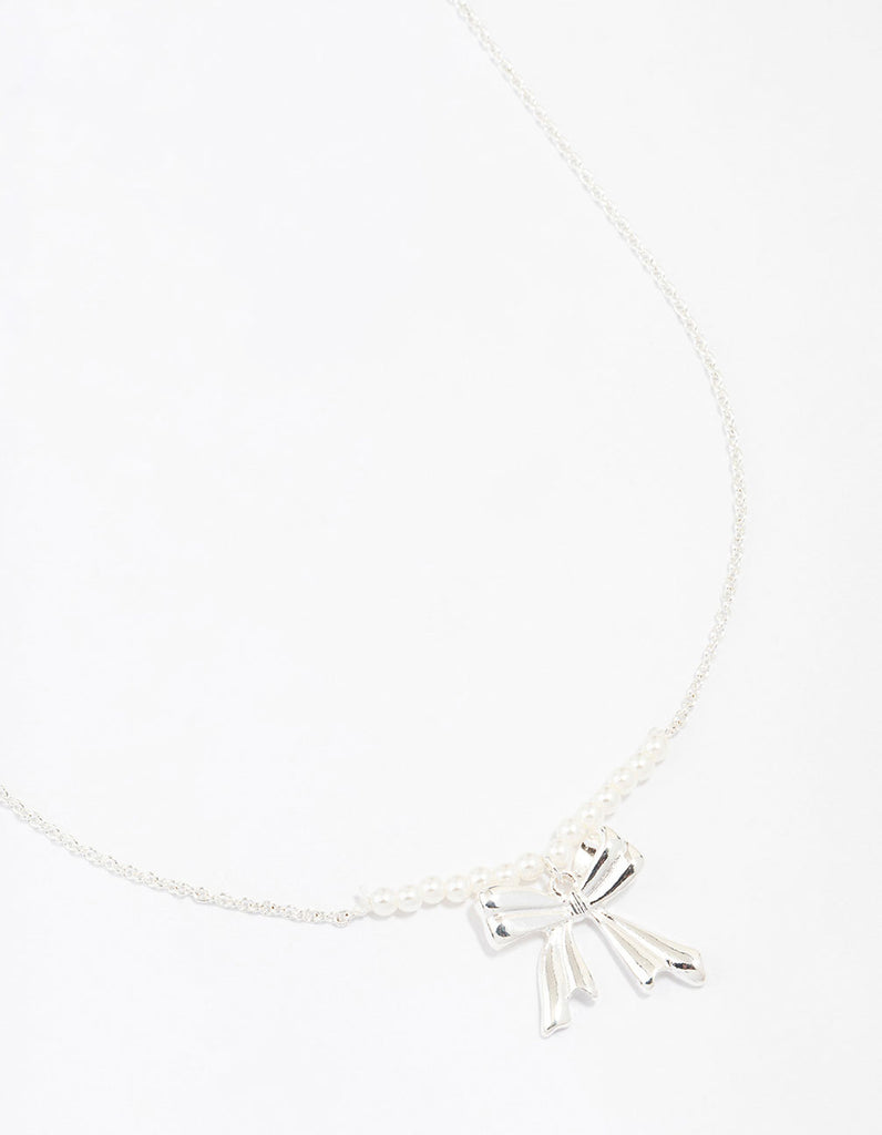 Silver Pearl Bow Necklace