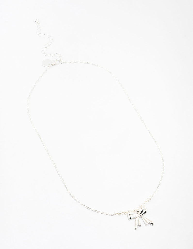 Silver Pearl Bow Necklace