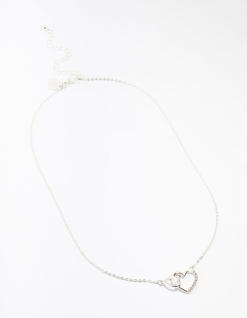 Silver Diamante Heart Link Necklace