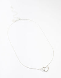 Silver Diamante Heart Link Necklace - link has visual effect only