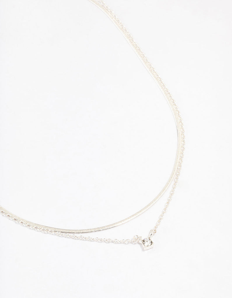 Silver Plated Double Diamante Slinky Chain Necklace