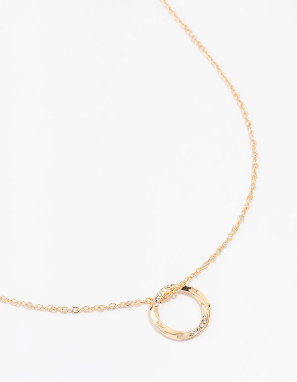 Gold Thin Diamante O Ring Necklace