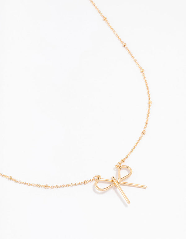 Gold Ball Chain Bow Necklace