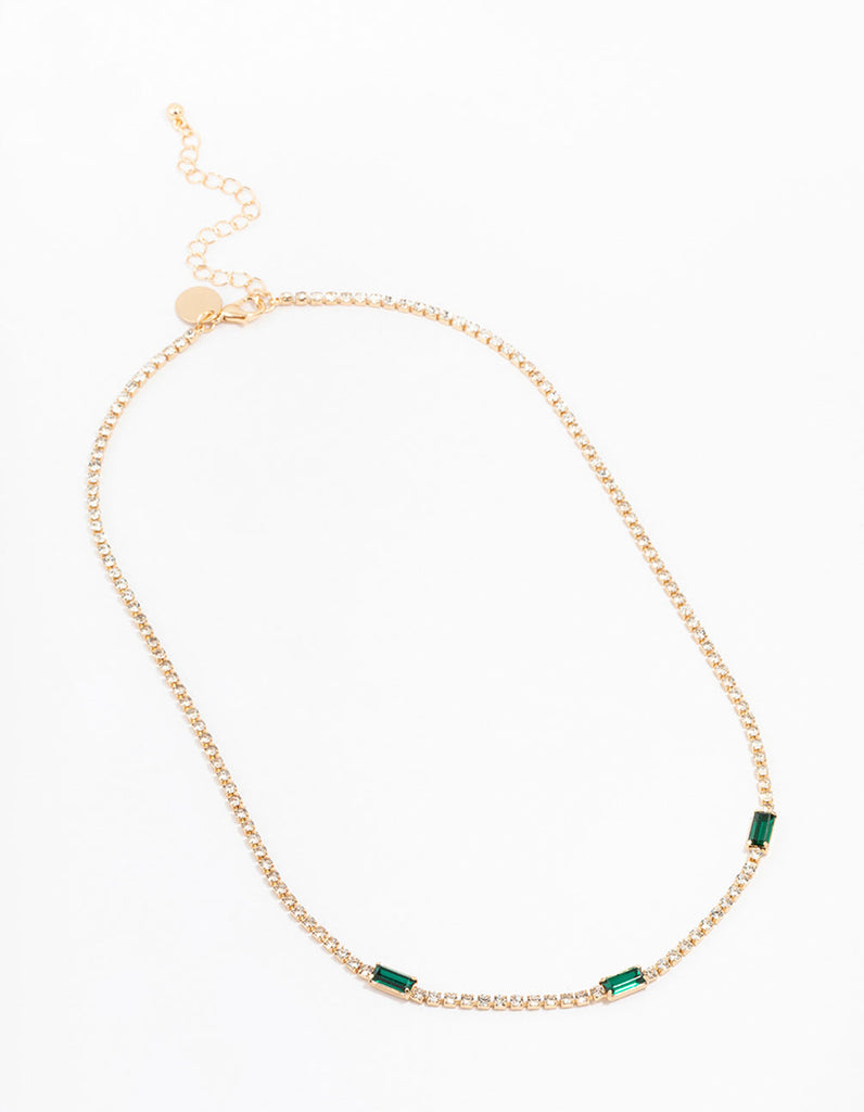 Gold Cup Chain Baguette Station Necklace