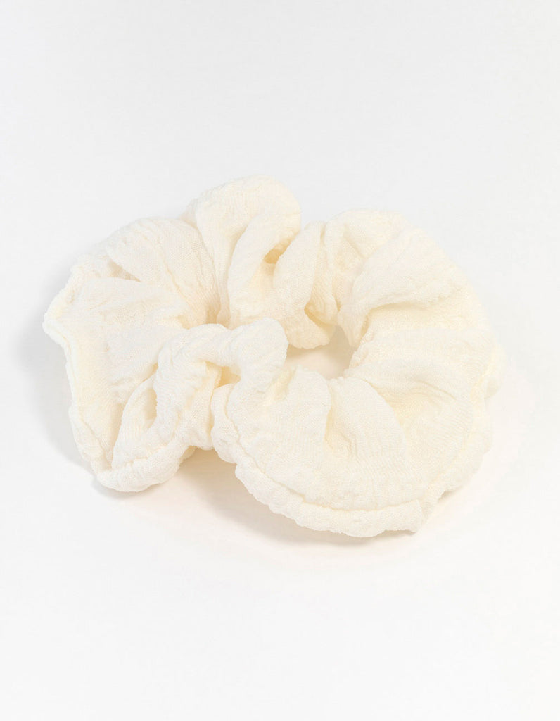 Cream Fabric Seersucker Scrunchie