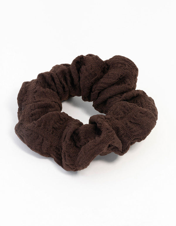 Brown Fabric Seersucker Scrunchie