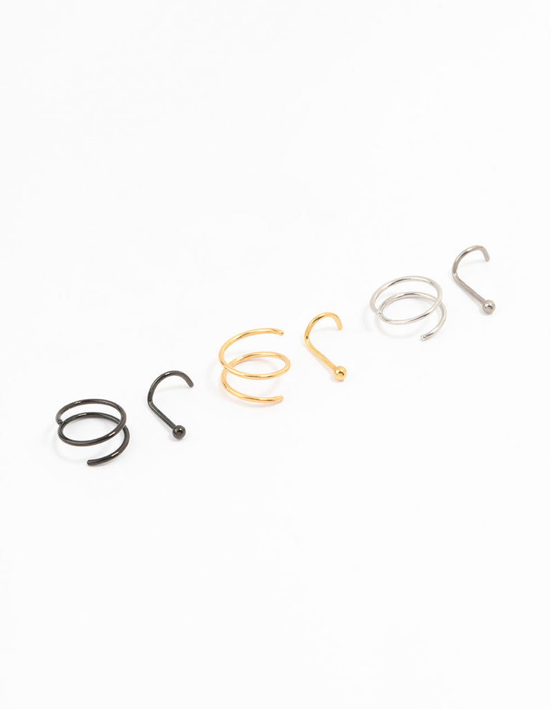 Titanium Spiral Mixed Nose Piercings 6-Pack