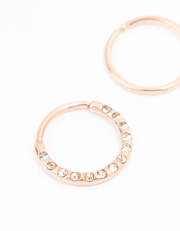 Rose Gold Plated Surgical Steel Textured Nose Rings 2-Pack