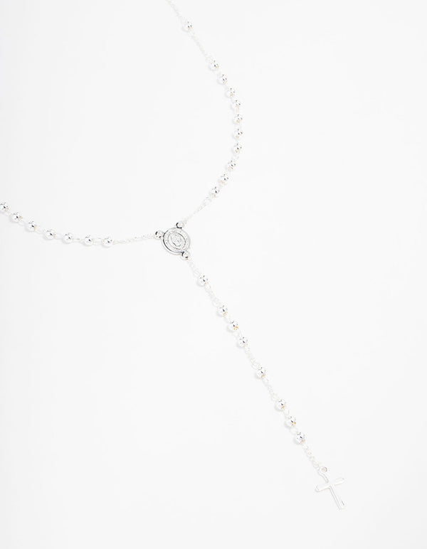 Silver Plated Mary Cross Ball Necklace