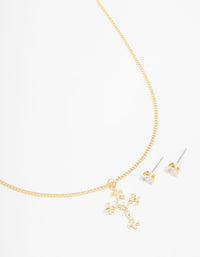 Gold Plated Ornate Necklace & Stud Earrings Set - link has visual effect only