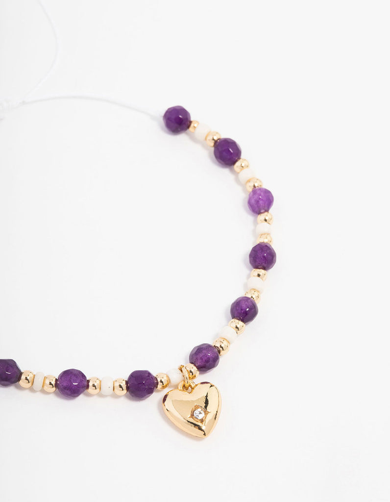 Gold Plated Semi Precious Heart Toggle Bracelet