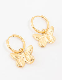 Gold Plated Stainless Steel Butterfly Charm Hoop Earrings - link has visual effect only