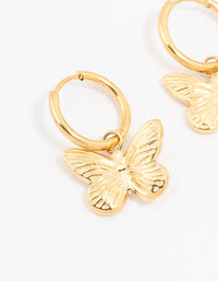 Waterproof Gold Plated Stainless Steel Butterfly Charm Hoop Earrings - link has visual effect only