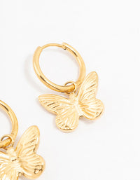 Gold Plated Stainless Steel Butterfly Charm Hoop Earrings - link has visual effect only