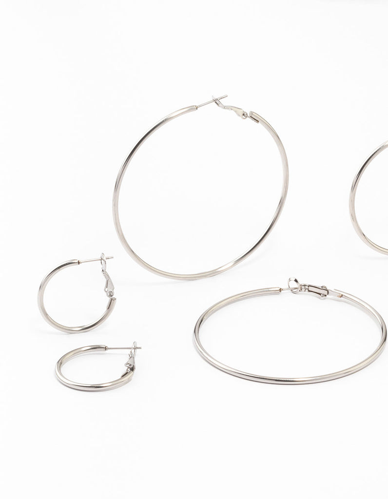 Stainless Steel Thin Hoop Earrings 3-Pack