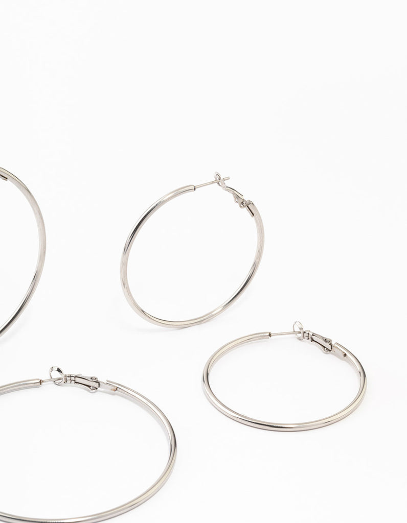 Stainless Steel Thin Hoop Earrings 3-Pack