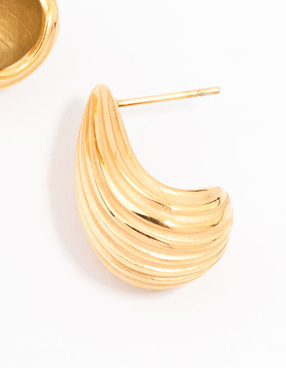 Gold Plated Stainless Steel Small Ribbed Bubble Drop Earrings