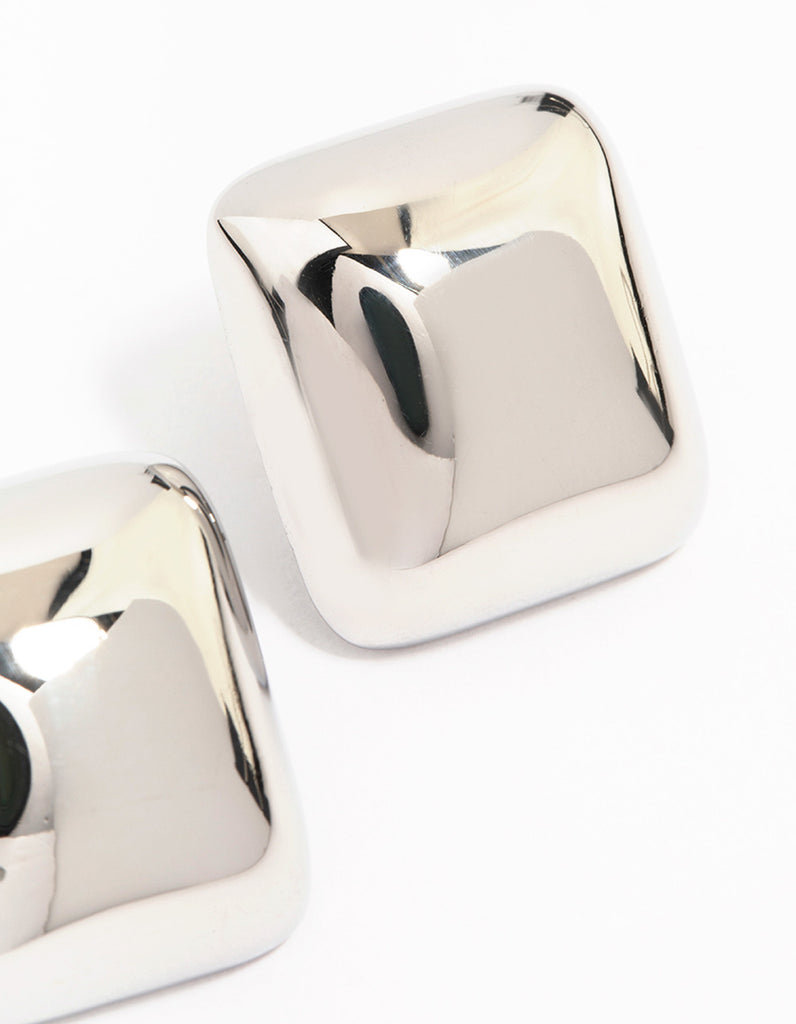 Stainless Steel Puff Square Stud Earrings