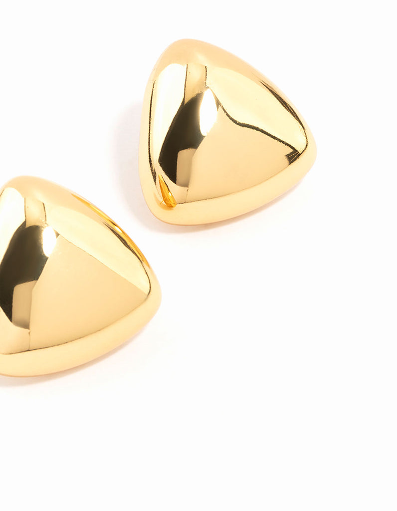 Gold Plated Stainless Steel Puff Triangle Stud Earrings