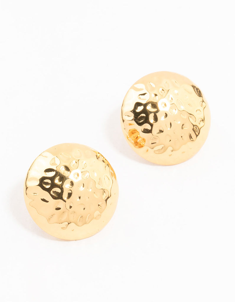 Gold Plated Stainless Steel Textured Round Stud Earrings