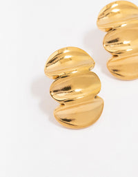 Waterproof Gold Plated Stainless Steel Textured Stud Earrings - link has visual effect only