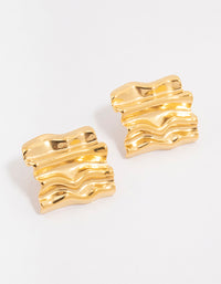 Gold Plated Stainless Steel Square Textured Stud Earrings - link has visual effect only