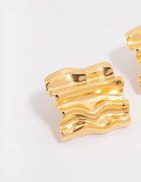 Gold Plated Stainless Steel Square Textured Stud Earrings - link has visual effect only