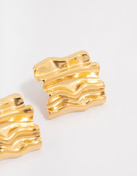 Gold Plated Stainless Steel Square Textured Stud Earrings - link has visual effect only