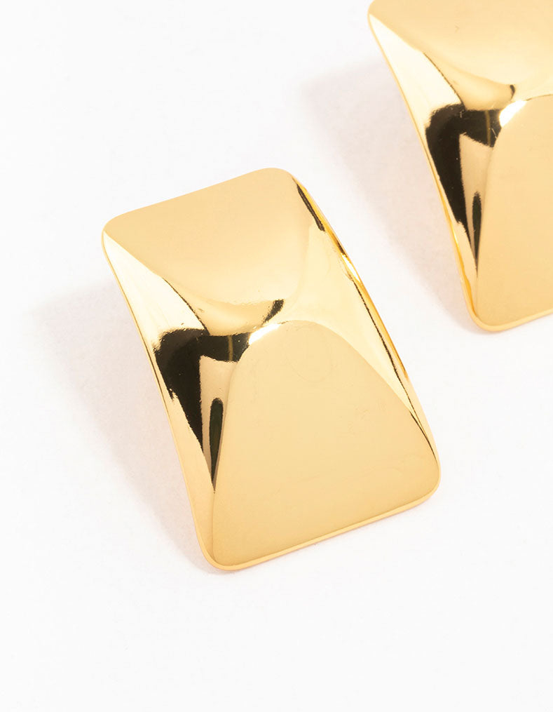 Gold Plated Stainless Steel Rectangle Stud Earrings