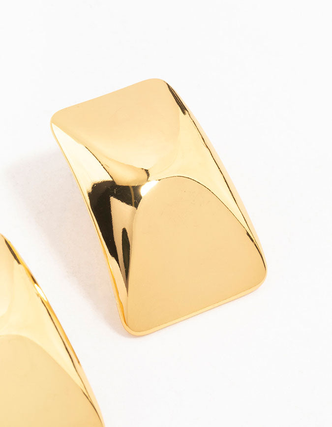 Gold Plated Stainless Steel Rectangle Stud Earrings