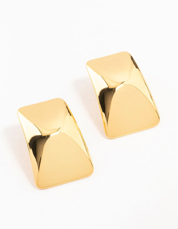 Gold Plated Stainless Steel Rectangle Stud Earrings