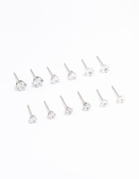 Waterproof Stainless Steel Cubic Zirconia Stud Earrings 6-Pack - link has visual effect only