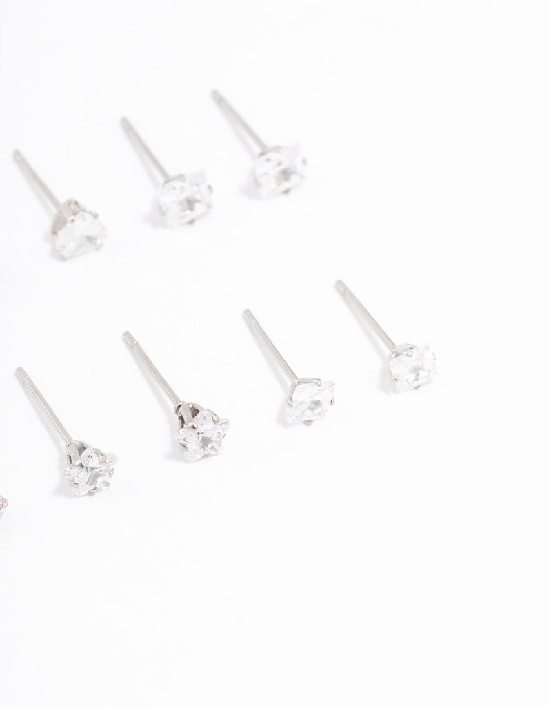 Stainless Steel Cubic Zirconia Stud Earrings 6-Pack