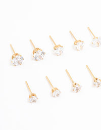 Gold Plated Stainless Steel Cubic Zirconia Stud Earrings 6-Pack - link has visual effect only