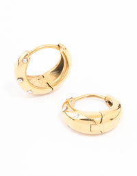 Gold Plated Stainless Steel Surgical Steel Crystal Huggie Hoop Earrings - link has visual effect only