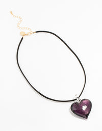 Large Purple Puffy Love Heart Cord Necklace - link has visual effect only