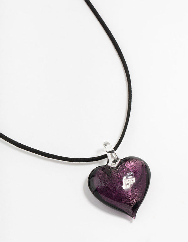 Large Purple Puffy Love Heart Cord Necklace