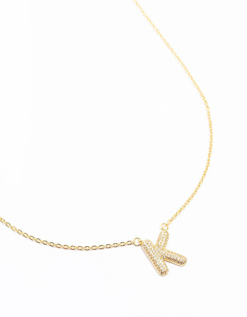 Gold Plated Pave Letter K Necklace