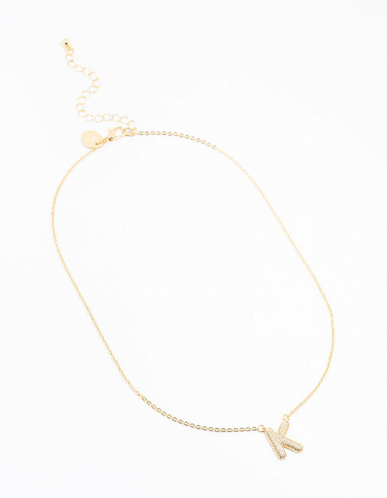 Gold Plated Pave Letter K Necklace