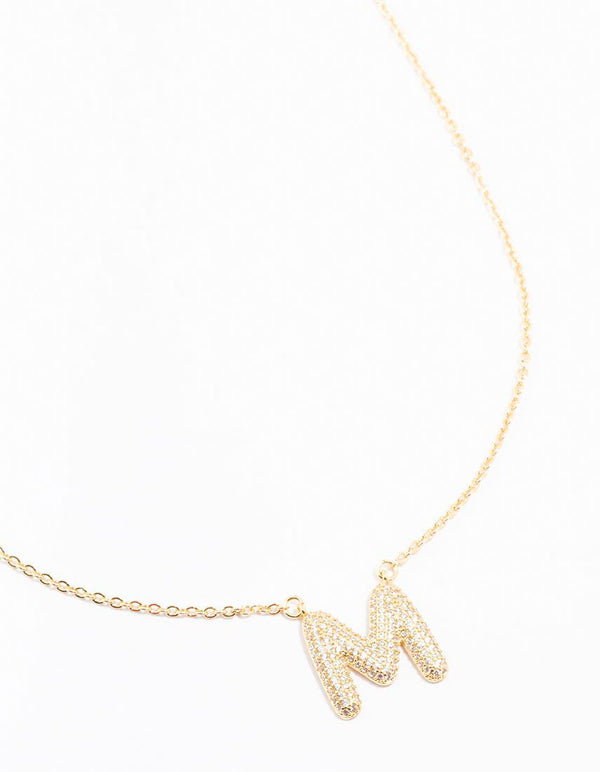 Gold Plated Pave Letter M Necklace